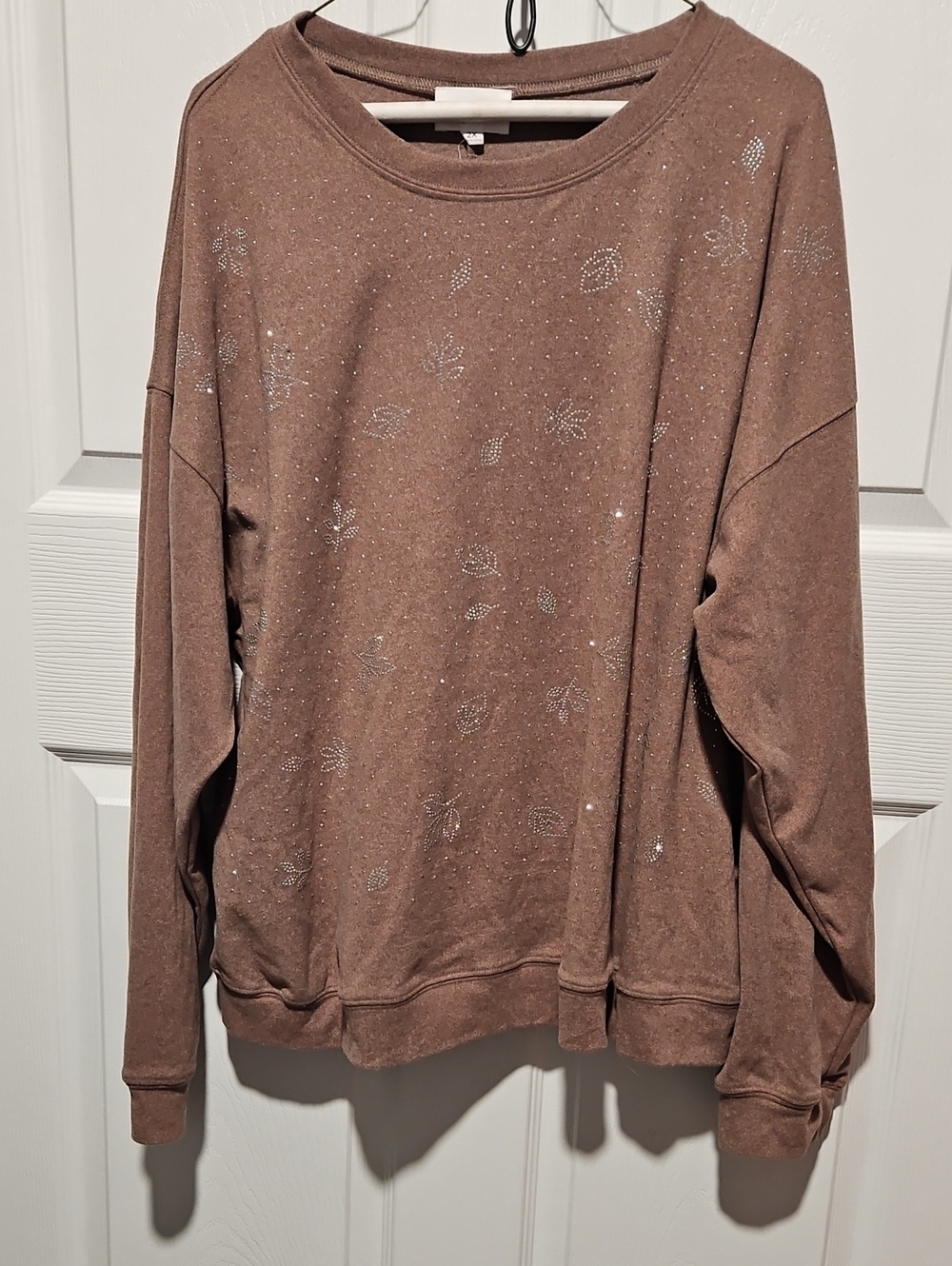 Women's Brown Embellished Crewneck Sweatshirt Size 2XL
